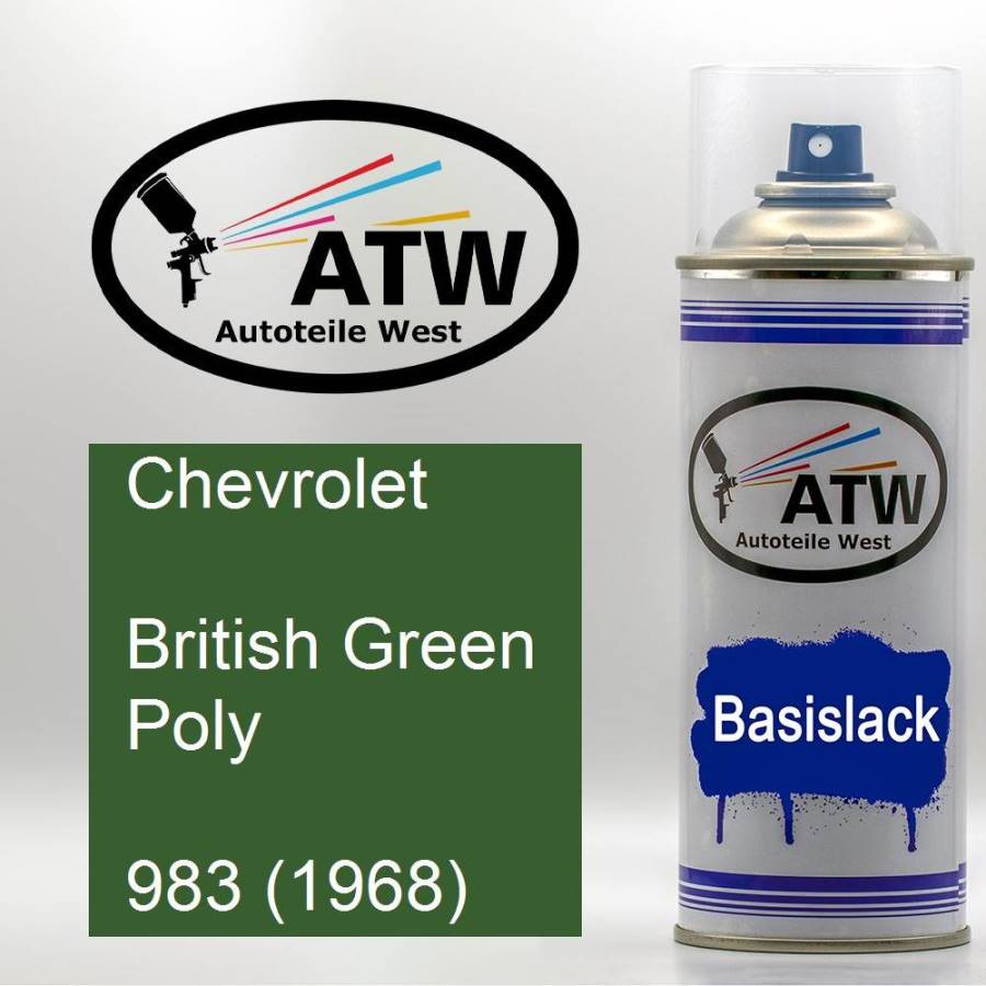 Chevrolet, British Green Poly, 983 (1968): 400ml Sprühdose, von ATW Autoteile West.